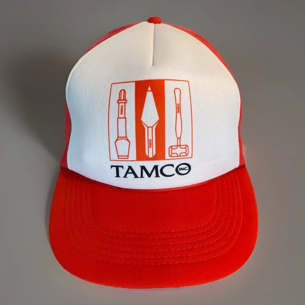 Tamco INC Hat Mens One Size Orange Snapback Trucker Cap Mesh Back Tools Rare